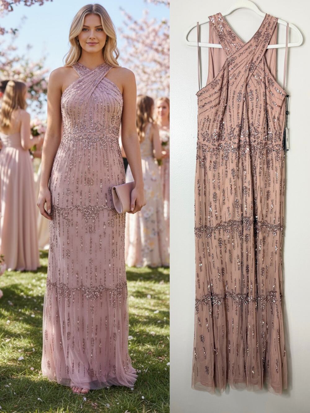 Adrianna Papell Beaded Dress Wedding Guest Mother of the Bride Gown